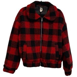 Flannel Fleece Zip Up Bomber Jacket NWOT Women’s Small